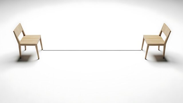 Two wooden chairs facing each other.