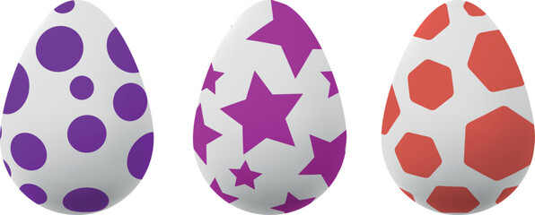 a set of eggs with a colored pattern on a transparent background