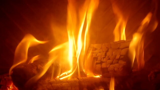 shot depicting pieces of wood burning in a brazier with bright flames