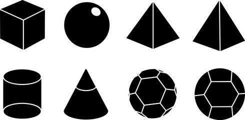 Collection of basic geometric shapes in black silhouette on a white background