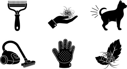 Collection of pet grooming and cleaning tools and icons