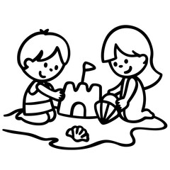 Cute Summer Life Doodle Activities hand drawn black and white outline