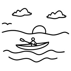 Cute Summer Life Doodle Activities hand drawn black and white outline