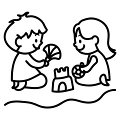 Cute Summer Life Doodle Activities hand drawn black and white outline
