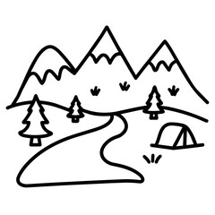 Cute Summer Life Doodle Activities hand drawn black and white outline