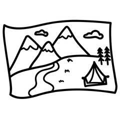 Cute Summer Life Doodle Activities hand drawn black and white outline