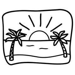 Cute Summer Life Doodle Activities hand drawn black and white outline