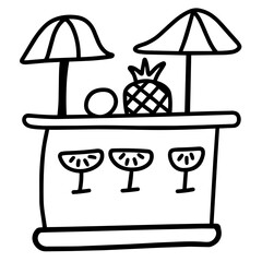 Cute Summer Life Doodle Activities hand drawn black and white outline