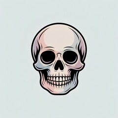 Fototapeta premium A detailed vector illustration of a human skull, viewed from the front, with a clean black outline and light pink and blue color gradients, isolated on a pale background. The image is designed in a ca
