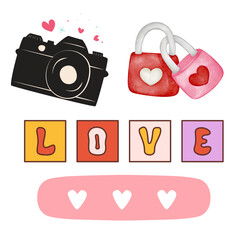 Romantic Love and Photography Element Sticker Set