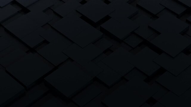 Abstract black square tiles moving animation. Dark minimal geometric mosaic loop.
