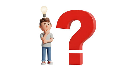 Cartoon man thinking with question mark and lightbulb idea&nbsp;transparent background png