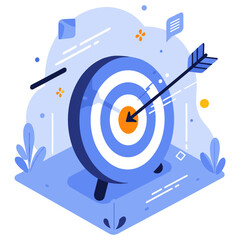 Fototapeta premium Blue bullseye target with arrow: precision and accuracy