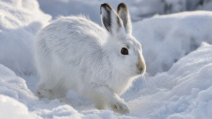 雪の中を跳ねる白ウサギ / White Rabbit Hopping Through Snow