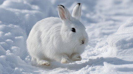 雪の中を跳ねる白ウサギ / White Rabbit Hopping Through Snow