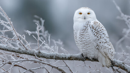 雪をまとったフクロウのポートレート / Snowy Owl Covered in Snow