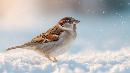 雪上で餌をついばむスズメ / Sparrow Peeking Food on Snow