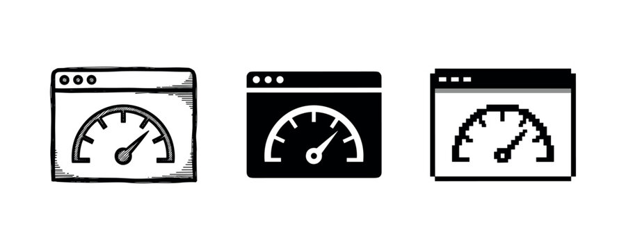 Set of speedometer icon illustrations in different styles