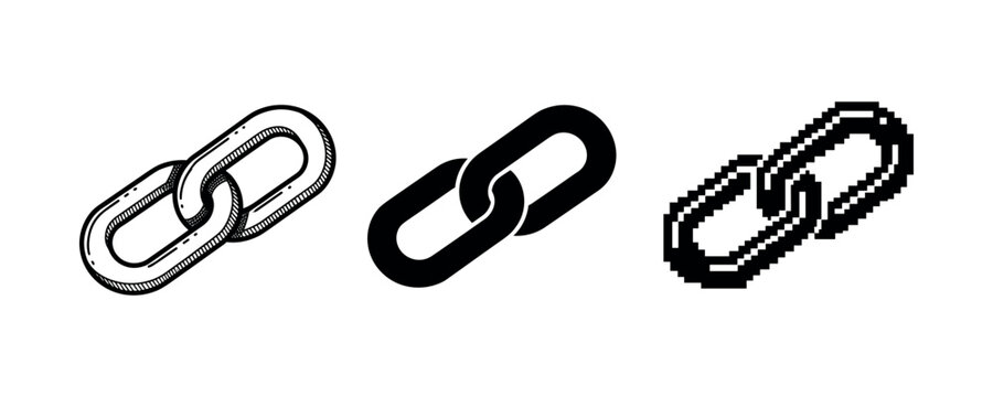 Three styles of chain links: sketch, solid, and pixel art designs