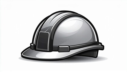 Fototapeta premium Stylized safety hard hat protective equipment illustration in glossy gray scale isolated on white background representing labor construction and industrial work security emblem