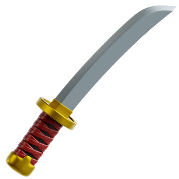 Katana ninja sword, traditional Japanese blade for stealth and combat. Perfect 3D or 2D icon for ninja, samurai, shinobi, assassin, or fantasy-themed mobile and PC game assets.