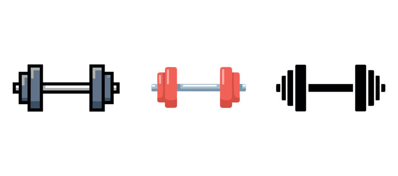 Variety of dumbbell designs in icon illustrations on white background