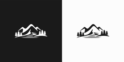 Mountain Peaks River Creek Lake Pine  Tree Simple logo design