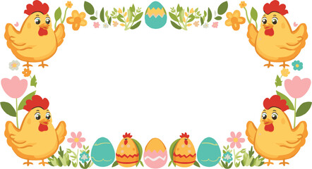 Naklejka premium Easter eggs and chicken Frame