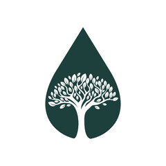 tree logo and Drops or water combined with tree vector icon template