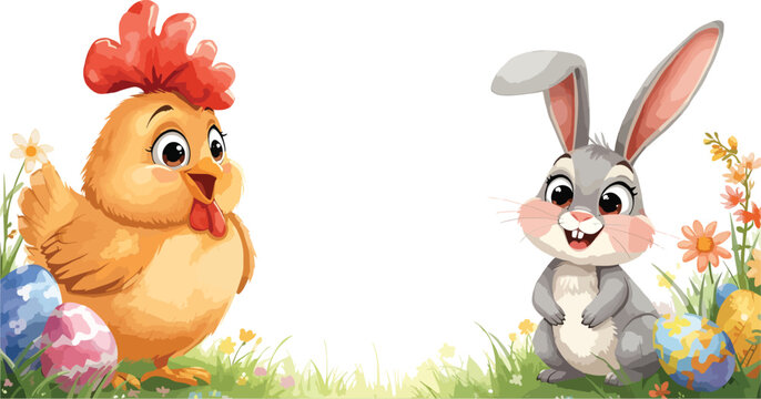 easter bunny and eggs with Hen