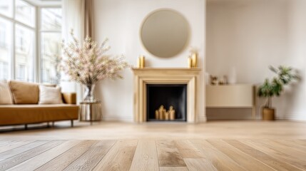 Obraz premium Candles light up a comfortable room filled with seating and a fireplace during evening time