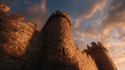 黄金の夕日に染まる城壁 / Medieval Castle Wall at Golden Sunset