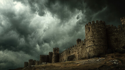 嵐の空を背負った古城壁 / Castle Wall Against a Stormy Sky