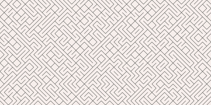 Seamless Geometric Line Pattern with Interlocking Squares and Zigzag Shapes, Modern Minimal Abstract Vector Background