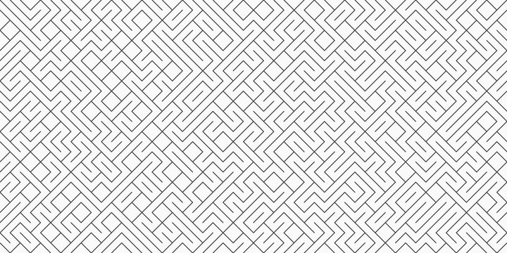 Seamless Geometric Line Pattern with Interlocking Squares and Zigzag Shapes, Modern Minimal Abstract Vector Background