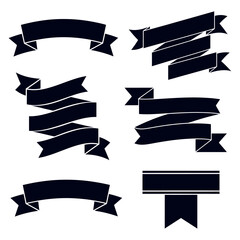 Set of 6 Black Ribbon and Banner Vector Shapes