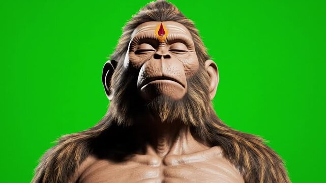 Highly Detailed 3D Monkey God Hanuman with Closed Eyes - Chroma Key Religious Concept