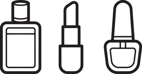 Cosmetic products lipstick and nail polish bottles line art vector