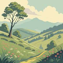 Summer Mountain Foothills Landscape, Majestic Scenery © bd