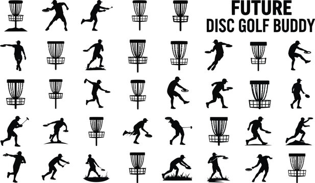 Disc Golf Vector Bundle: Action Silhouettes and Baskets - SVG, PNG, JPG, DFX Designs