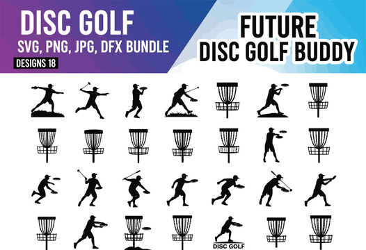 Disc Golf Action Silhouettes and Baskets Collection - SVG, PNG, JPG, DFX Files for Designers