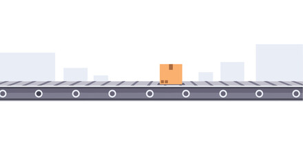 Flat design automated conveyor belt with moving box in modern warehouse