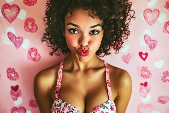 Glamorous Valentine's Day look of someone making a silly face with a strong expression
