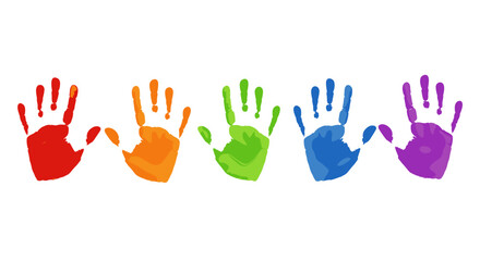Obraz premium Colorful handprint set displaying rainbow spectrum on white background