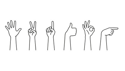 Obraz premium Minimalist hand gestures collection in line art style for communication and design