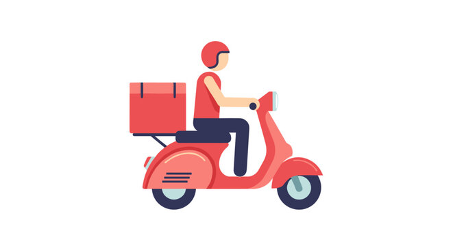 Flat design red scooter with delivery box
