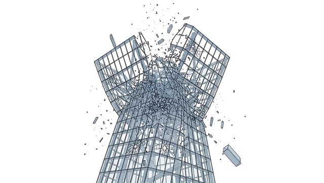 Exploding Skyscraper Building Structure Demolition.