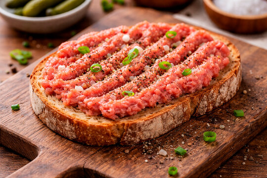German Mettbr&ouml;tchen with Raw Pork Mince on Rustic Bread