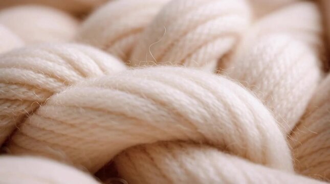 A close-up view of twisted beige rope, showcasing intricate texture and pattern in a static shot