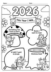 2026 goals cute doodle art illustation for New Year reset and new beginning